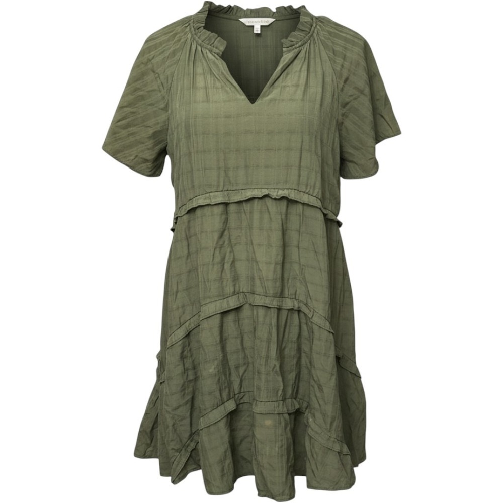 Entro Ruffle Tiered Dress Babydoll Medium Olive Green Cottagecore Gauzy Forest